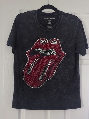Nwot the Rolling Stones Black Tee with Red and Silver Studded Tongue Graphic